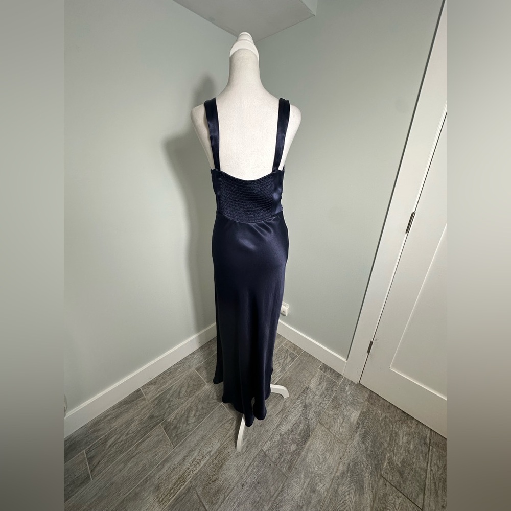 NEW Astr Aeris Satin Lace Trim Maxi Dress Navy Sz Medium Bustier Corset Feminine - Picture 7 of 17